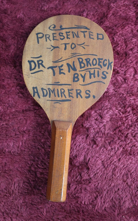 Lot 023 - Antique Folk Art Painted Table Tennis Paddle, "Presented To Dr. Tenbroeck By His Admirers," Found In Swanzey, N.H. 