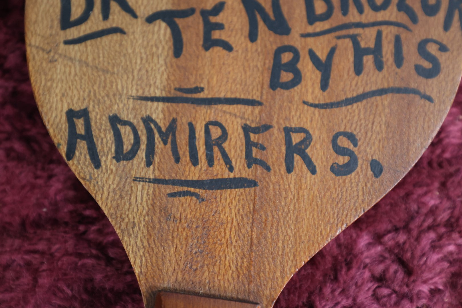 Lot 023 - Antique Folk Art Painted Table Tennis Paddle, "Presented To Dr. Tenbroeck By His Admirers," Found In Swanzey, N.H. 