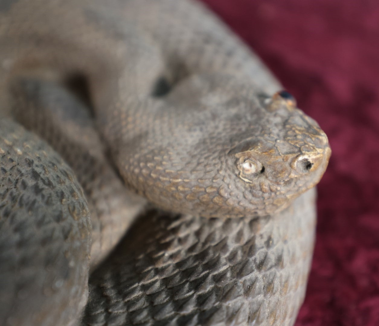 Lot 025 - Vintage Chalkware Rattlesnake Decoy Statue, Missing Eye, Various Chipping