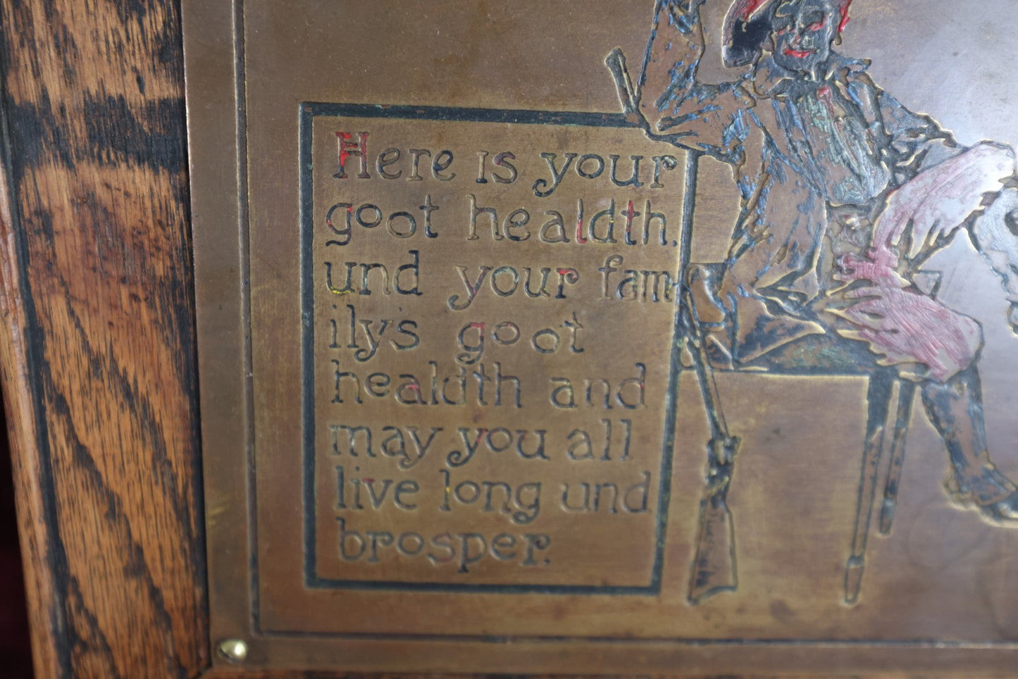 Lot 029 - Antique Copper Plaque Artwork "Goot Health [...] Live Long And Prosper," By Wharff-Eaton Company