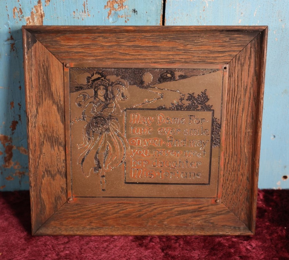 Lot 031 - Antique Copper Plaque, Dame Fortune And Her Daughter Mis-Fortune, By The Wharff-Eaton Company