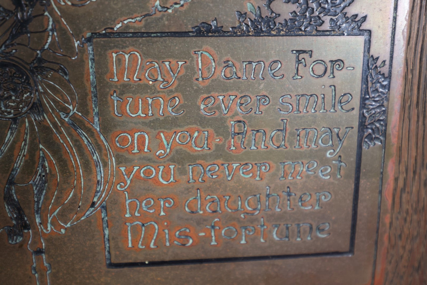 Lot 031 - Antique Copper Plaque, Dame Fortune And Her Daughter Mis-Fortune, By The Wharff-Eaton Company