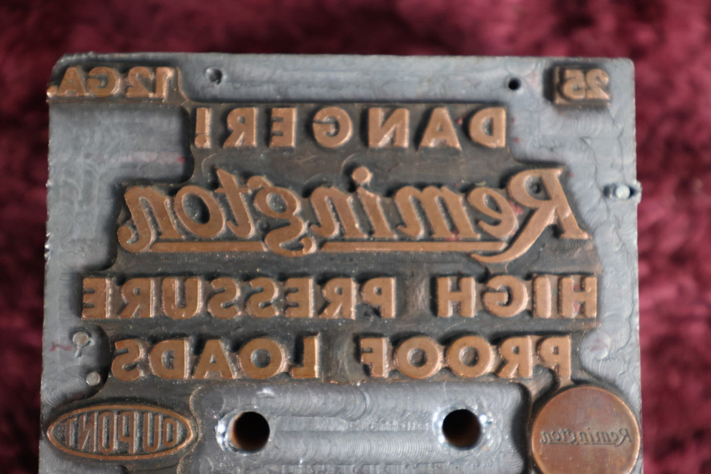 Lot 036 - Vintage Remington High Pressure Proof Loads / Dupont Printing Block, 12 Guage Shotgun Ammo, Danger!