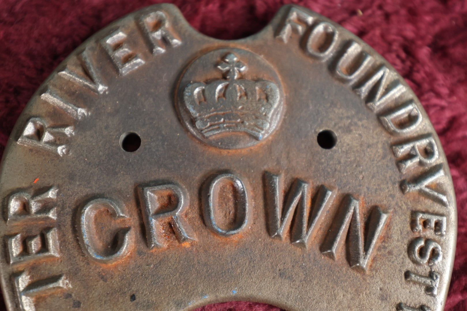 Lot 040 - Antique Crown Cast Iron Manufacturing Badge By Otter River Foundry, Established 1833