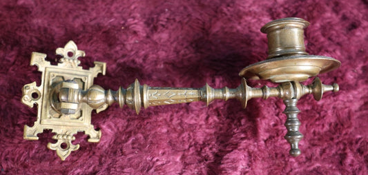 Lot 041 - Antique Brass Wall Mount Single Taper Candlestick Holder With Swinging Arm