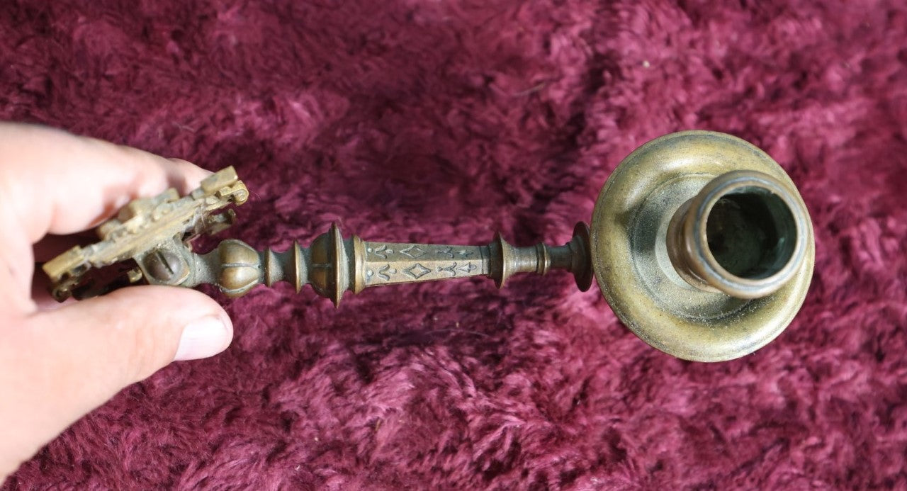 Lot 041 - Antique Brass Wall Mount Single Taper Candlestick Holder With Swinging Arm