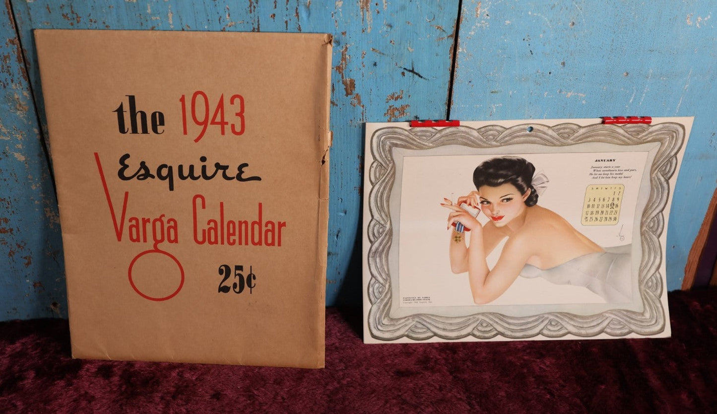 Lot 046 - Vintage 1943 Equire Varga Calendar With Pinups By Alberto Vargas, Complete, In Folder