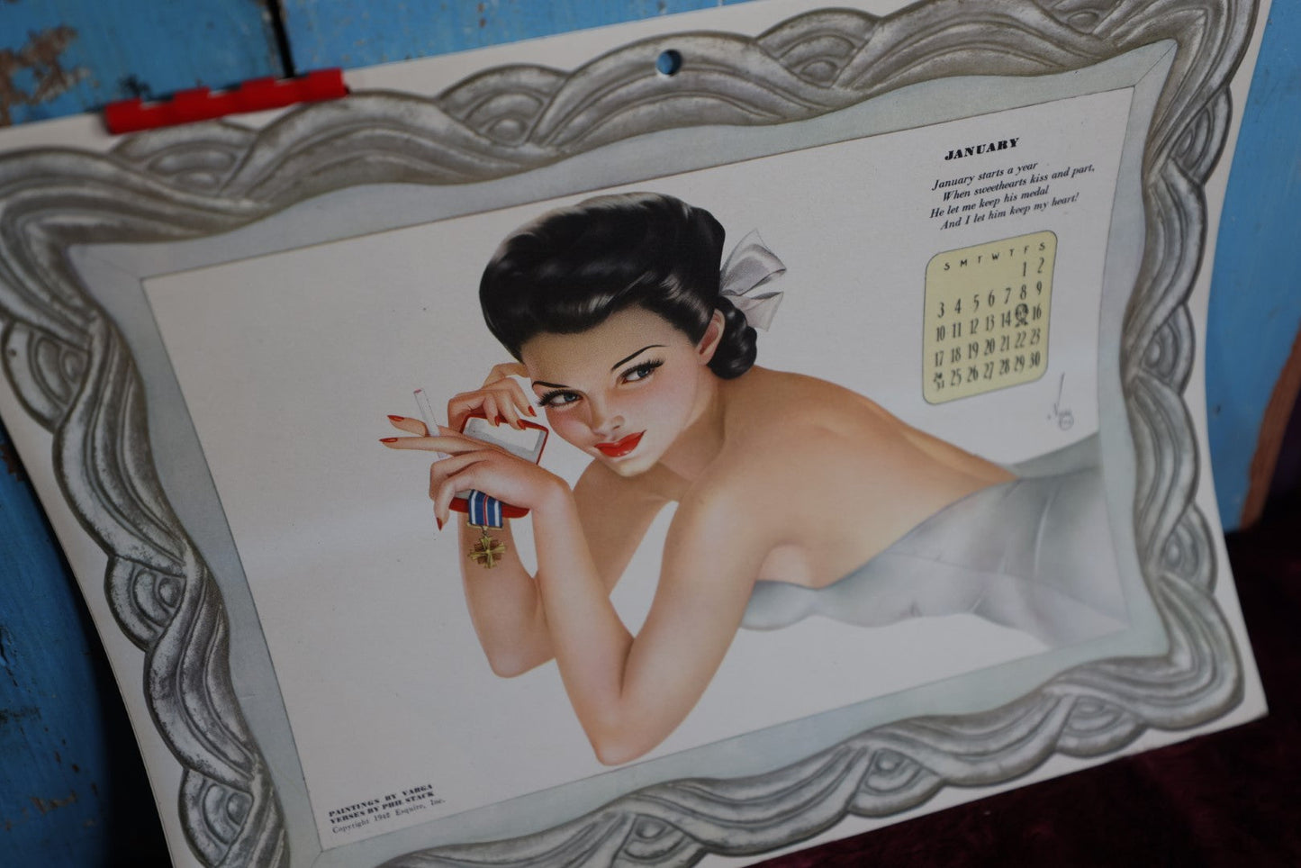 Lot 046 - Vintage 1943 Equire Varga Calendar With Pinups By Alberto Vargas, Complete, In Folder