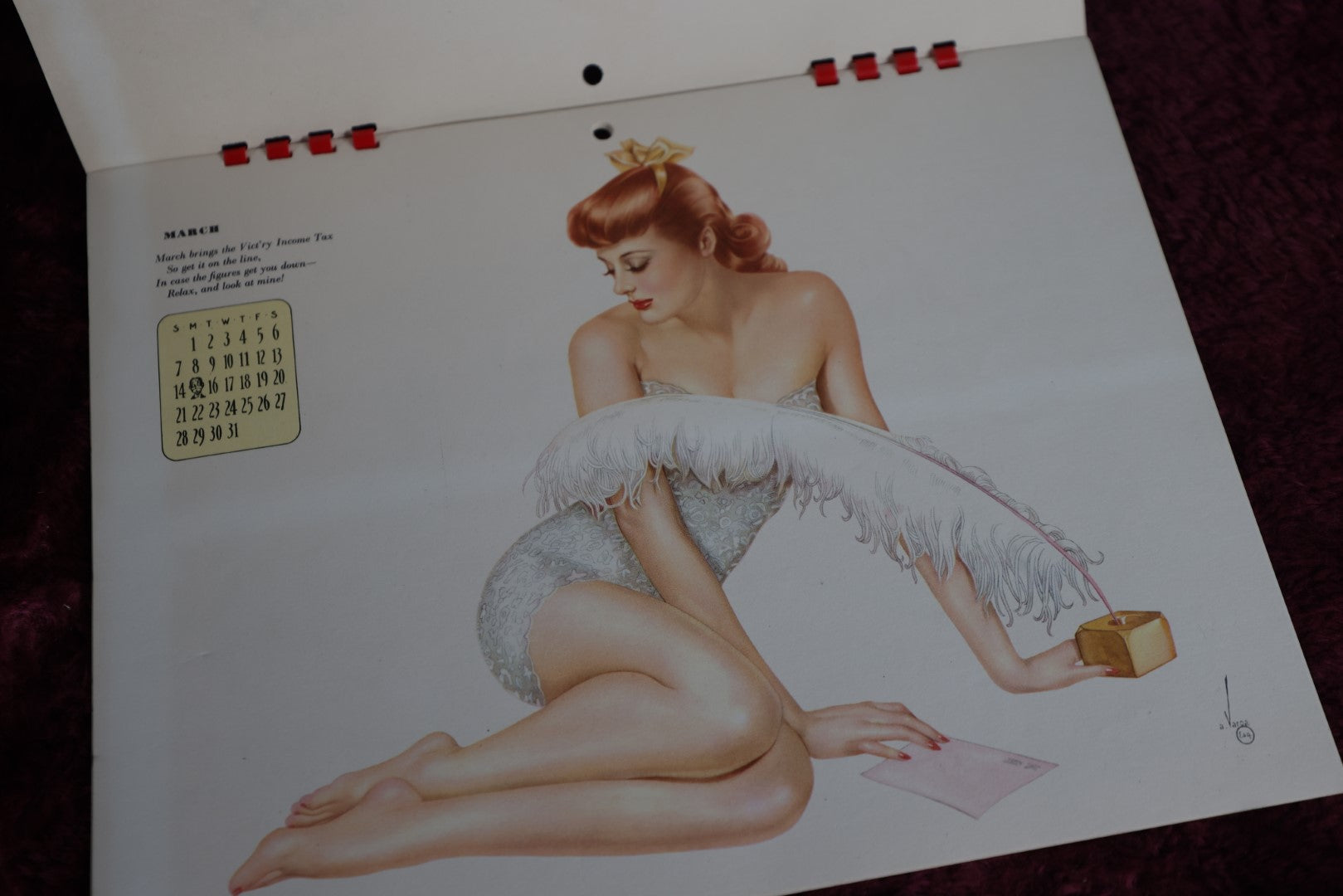 Lot 046 - Vintage 1943 Equire Varga Calendar With Pinups By Alberto Vargas, Complete, In Folder