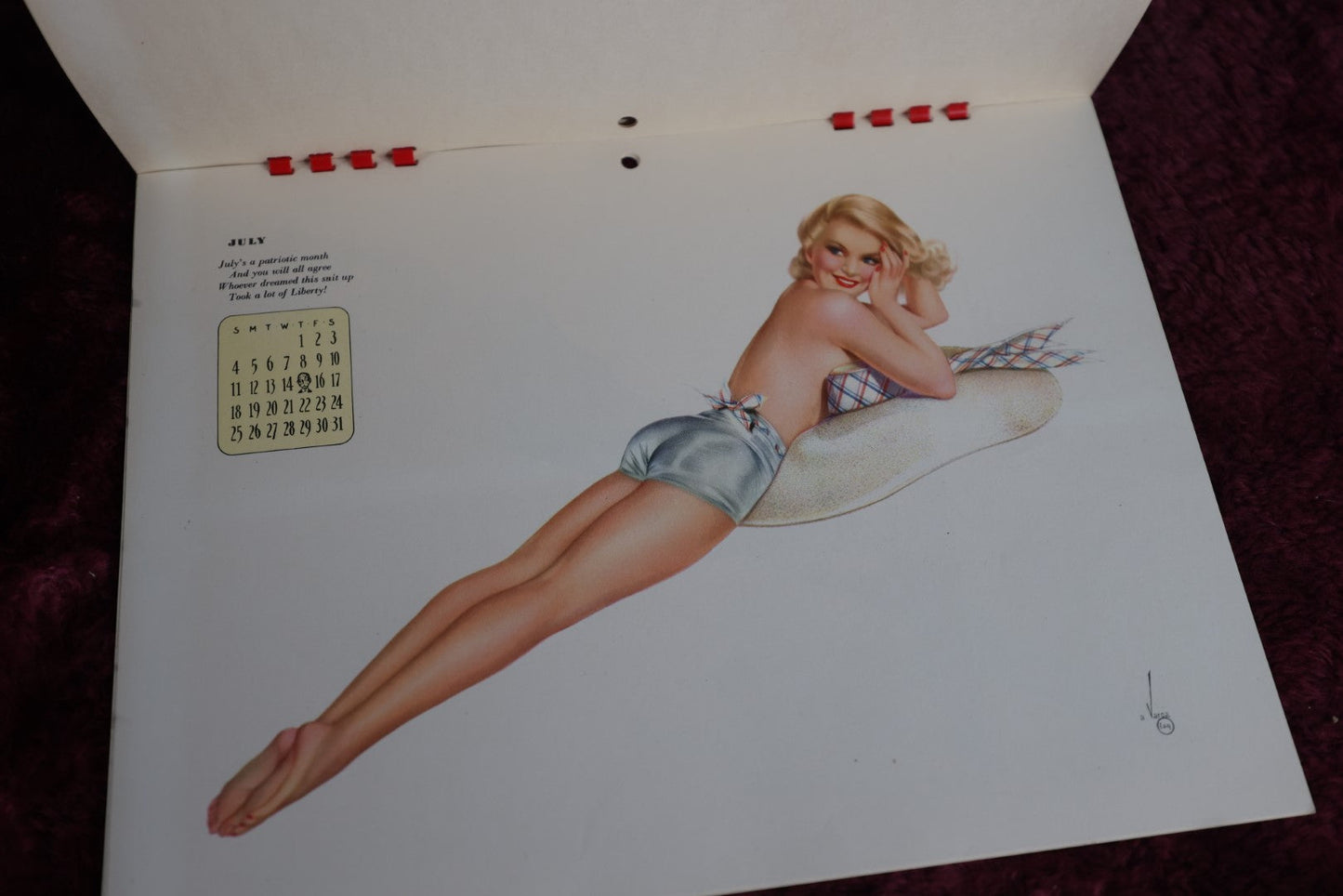 Lot 046 - Vintage 1943 Equire Varga Calendar With Pinups By Alberto Vargas, Complete, In Folder