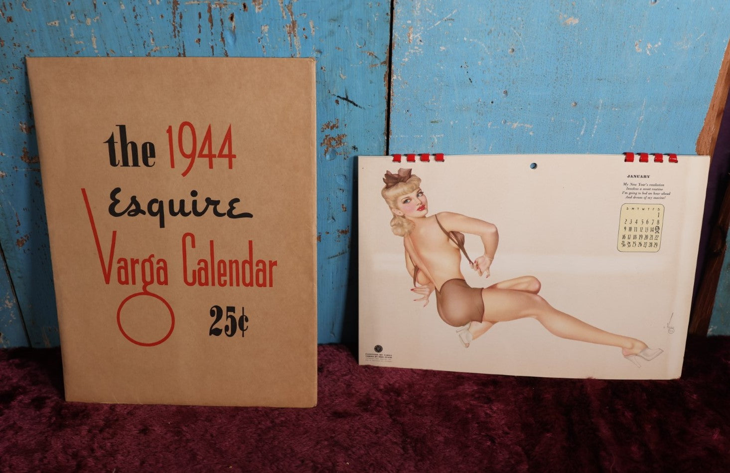 Lot 047 - Vintage 1944 Equire Varga Calendar With Pinups By Alberto Vargas, Complete, In Folder