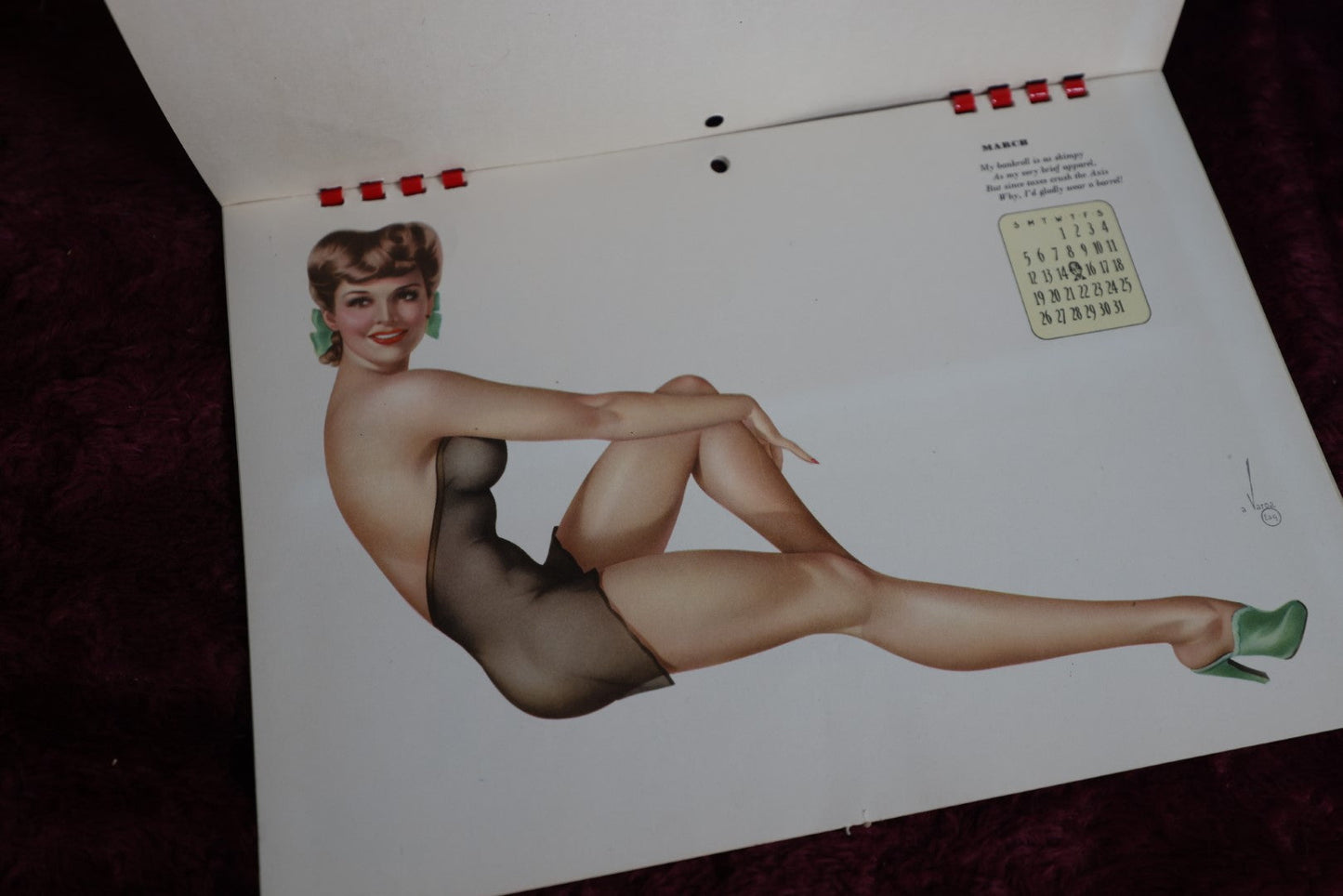 Lot 047 - Vintage 1944 Equire Varga Calendar With Pinups By Alberto Vargas, Complete, In Folder