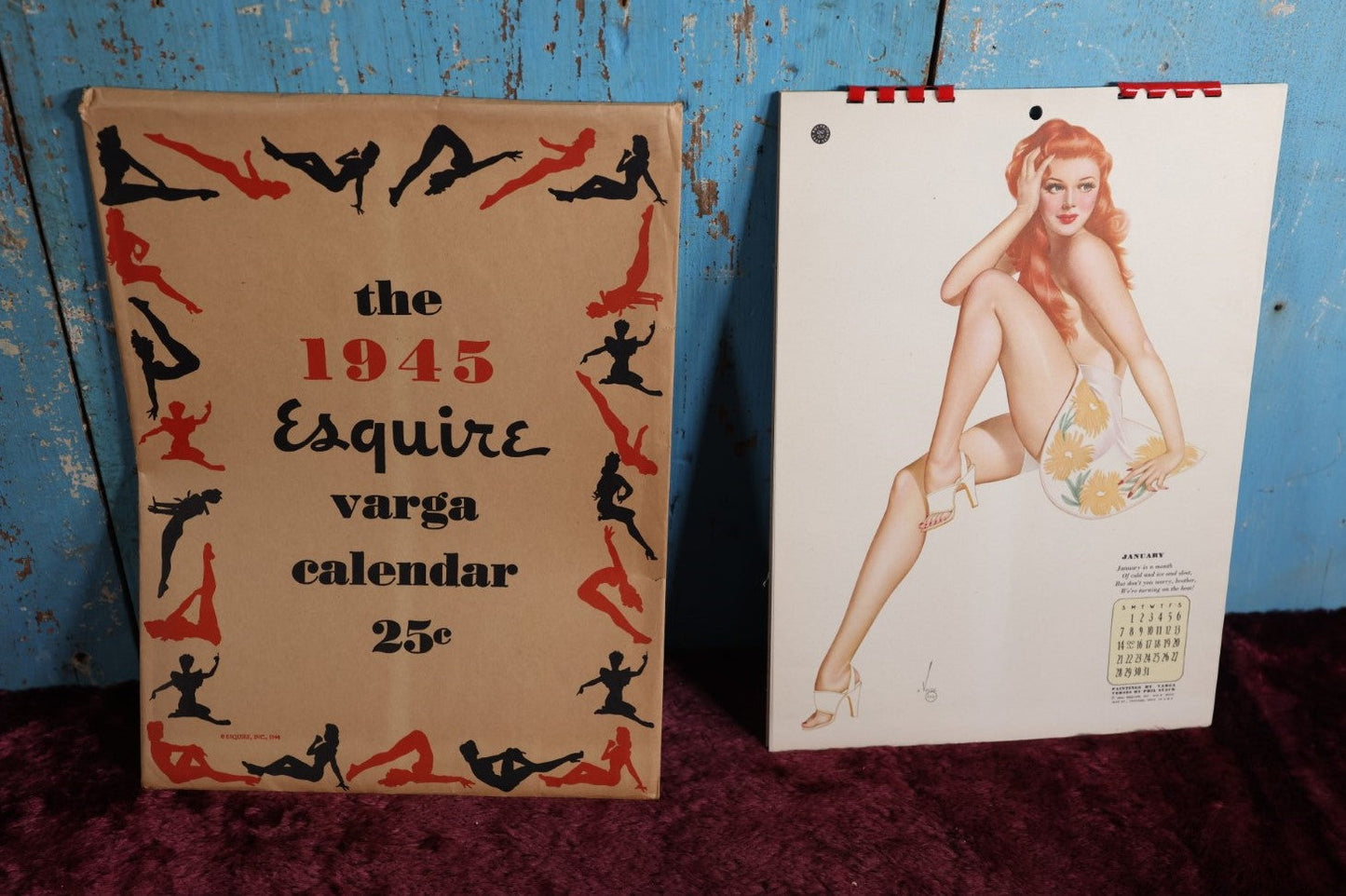 Lot 048 - Vintage 1945 Equire Varga Calendar With Pinups By Alberto Vargas, Complete, In Folder