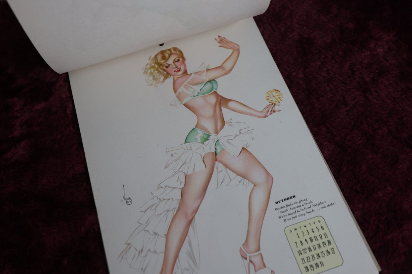 Lot 048 - Vintage 1945 Equire Varga Calendar With Pinups By Alberto Vargas, Complete, In Folder