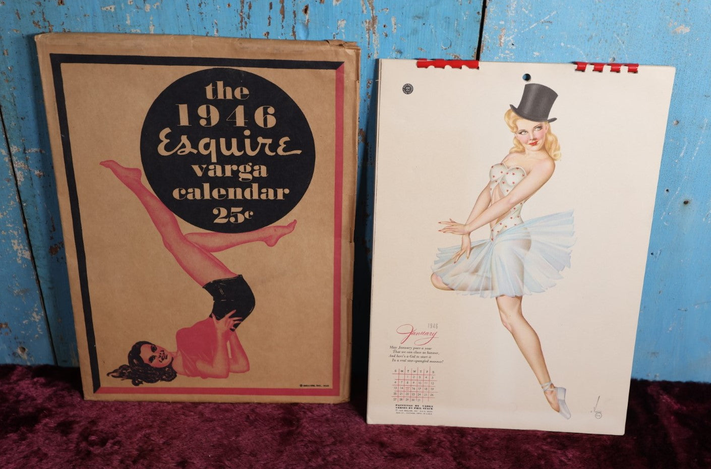 Lot 049 - Vintage 1946 Equire Varga Calendar With Pinups By Alberto Vargas, Complete, In Folder