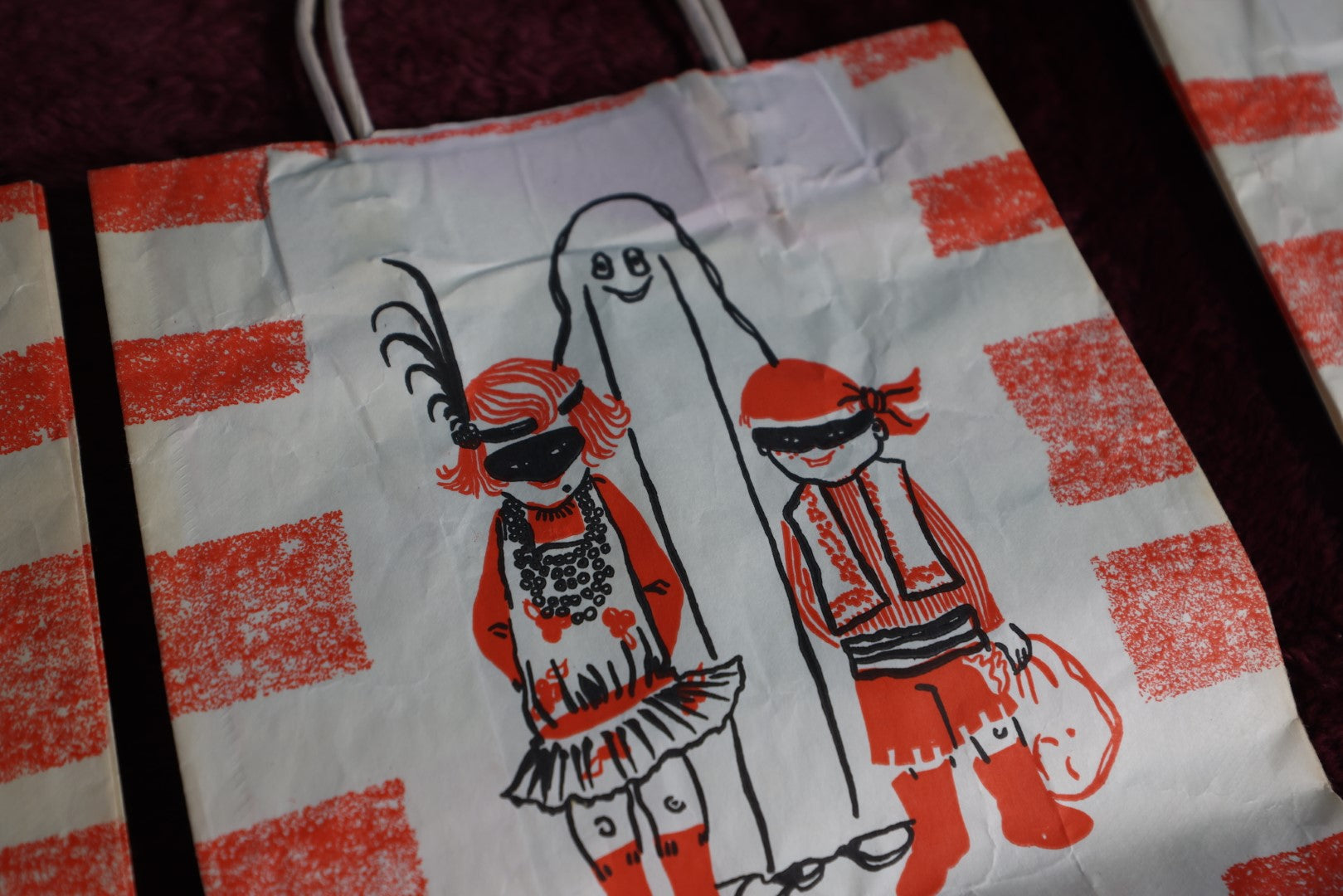 Lot 055 - Grouping Of Three Vintage Halloween Trick Or Treat Bags By Duro, Various Markings And Wear, Sold As Lot