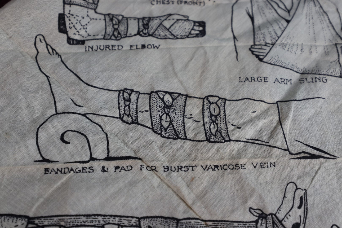 Lot 056 - Antique Vernaid Bandage, First Aid Handkerchief Sling Showing Different Uses, Design № 720438 Approved By Sir James Cantlie K.B.E. Fr.C.S