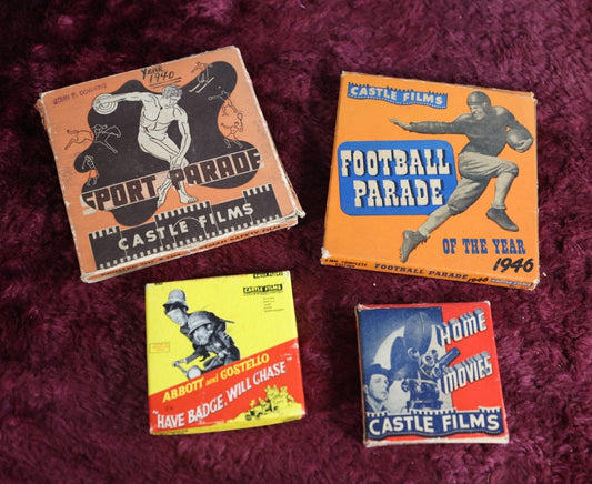 Lot 061 - Grouping Of Four Antique And Vintage 8Mm Movie Films, Sports, Castle Films, Abbott And Costello, Sold As Group 