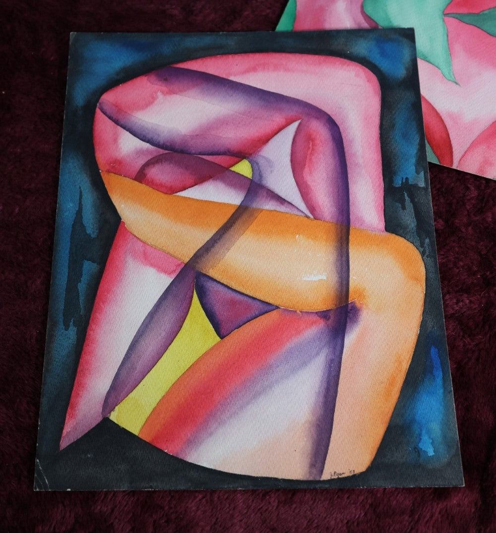 Lot 071 - Original Watercolor Portfolio With Eight Paintings, Erotic, Nude, Ballerina, Abstract, Bright Colors, Signed Egan, 1953