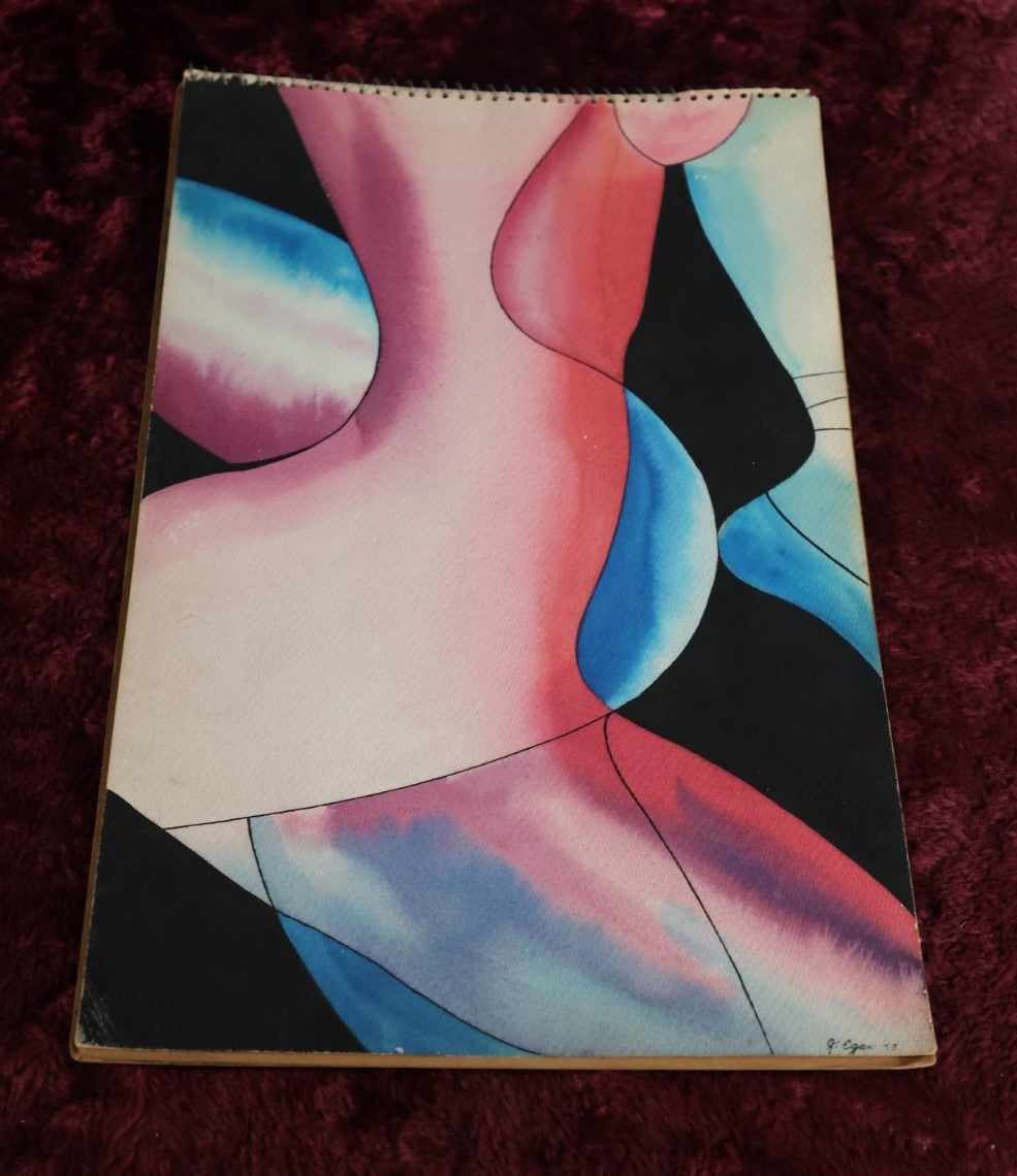 Lot 071 - Original Watercolor Portfolio With Eight Paintings, Erotic, Nude, Ballerina, Abstract, Bright Colors, Signed Egan, 1953