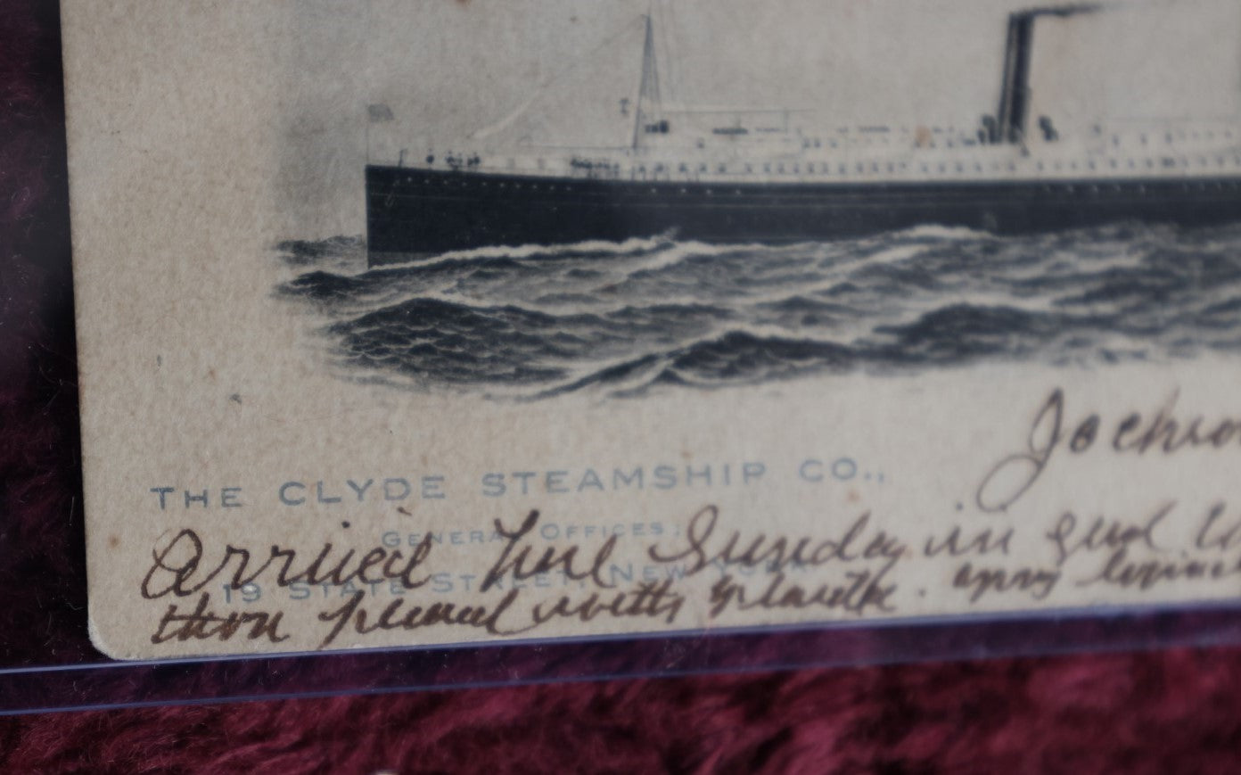 Lot 084 - Antique Postcard From The Clyde Steamship Co., Dated December 13, 1905, Featuring The S.S. Iroquois, Out Of New York City