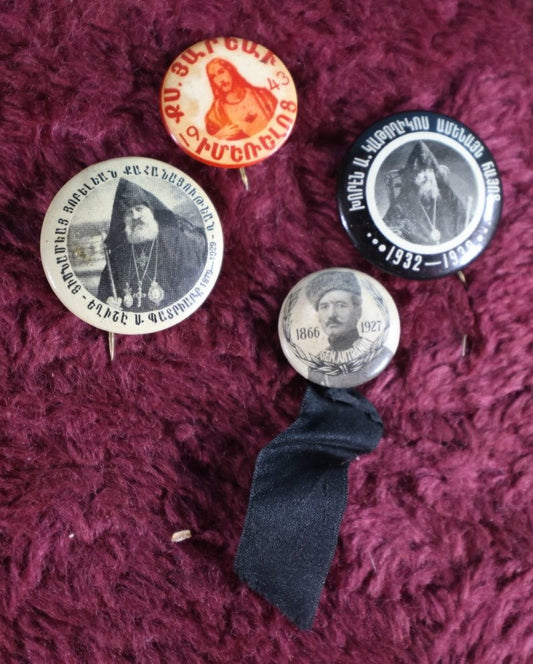 Lot 087 - Grouping Of Four Vintage Armenian Religious Pinback Buttons, 1920-1940S