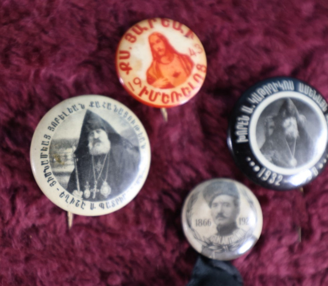 Lot 087 - Grouping Of Four Vintage Armenian Religious Pinback Buttons, 1920-1940S