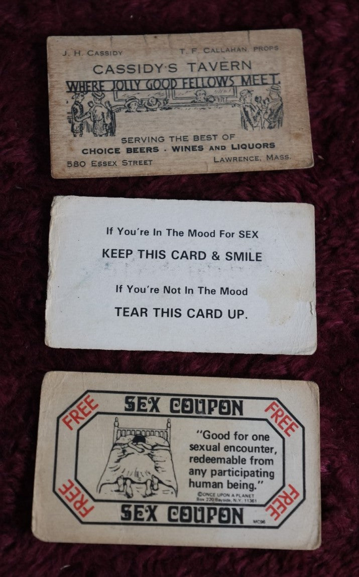 Lot 091 - Grouping Of Three Business And Novelty Cards - Cassidy'S Tav ...