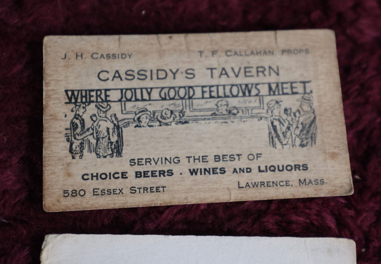 Lot 091 - Grouping Of Three Business And Novelty Cards - Cassidy'S Tavern, Lawrence, Massachusetts Card, And Two Novelty Sex Cards, Vintage