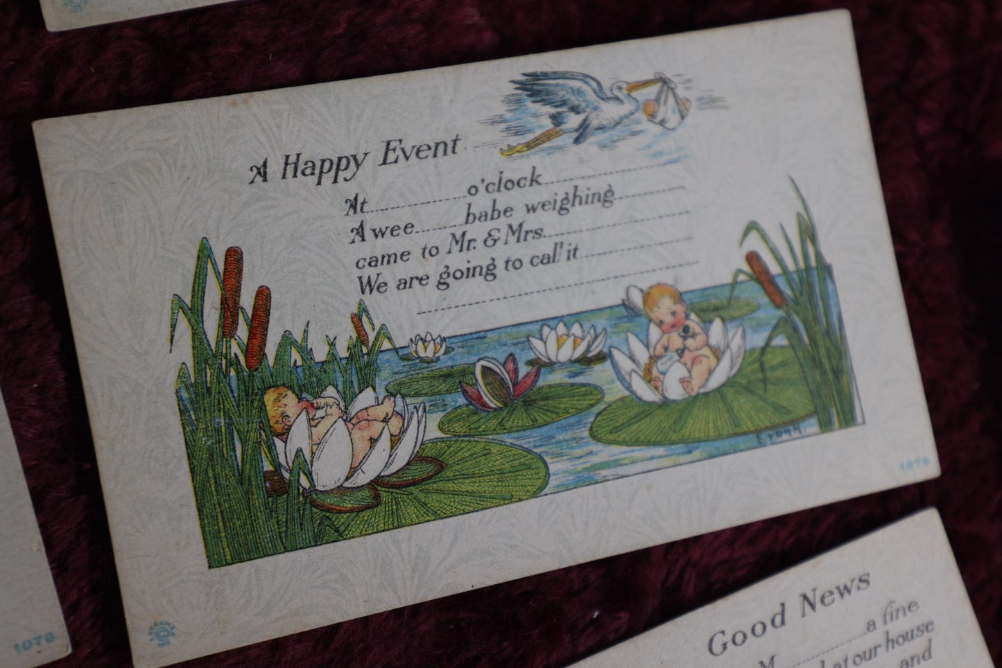 Lot 095 - Grouping Of Eleven Birth Announcement Cards, Illustrated By E. Von H., Dated 1917