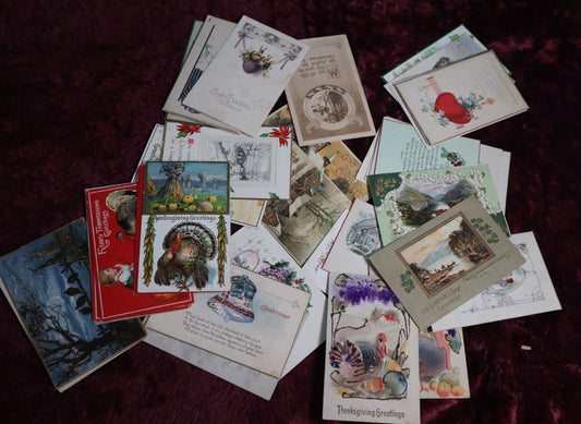 Lot 100 - Grouping Of 39 Assorted Antique And Vintage Holiday Postcards, Christmas, Thanksgiving, New Years, Saint Patricks, Valentines, Etc