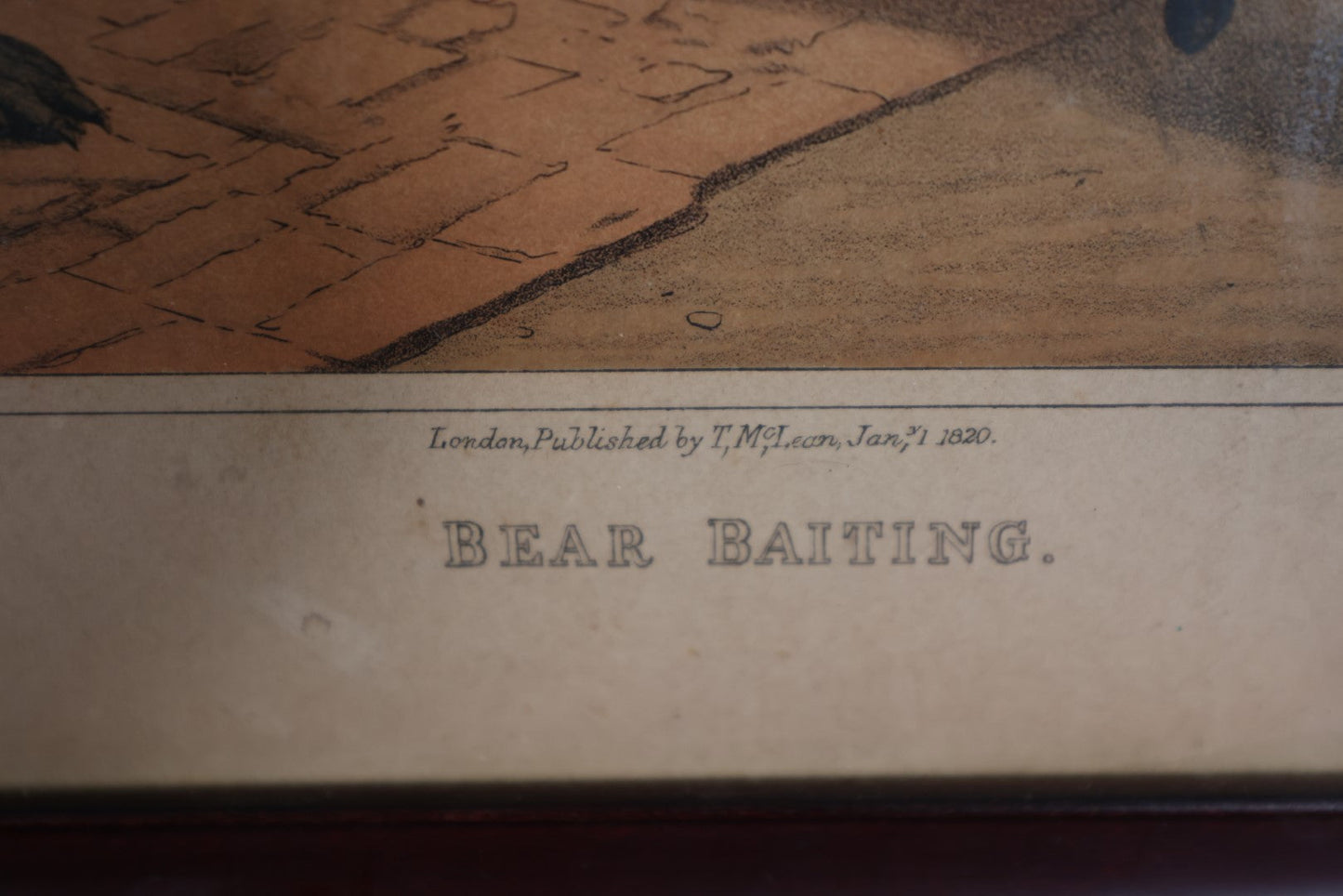 Lot 110 - Antique Lithograph "Bear Baiting," Men Feeding Dogs To Bear, Published In London By T. Mclean, January 1, 1820, H. Alken, I. Clark, Reframed