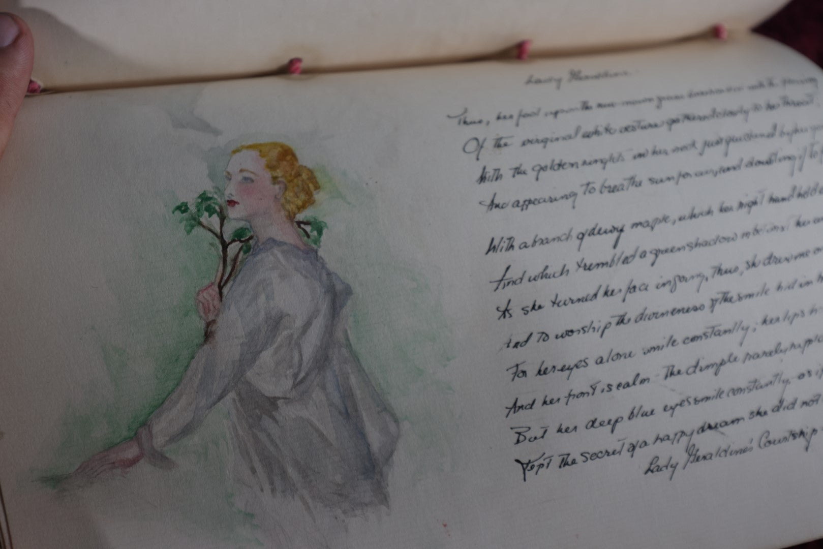 Lot 112 - Antique Hand Painted Water Color Poetry And Calligraphy Book By V.F. Hancock, Edgar Allan Poe Poems And More