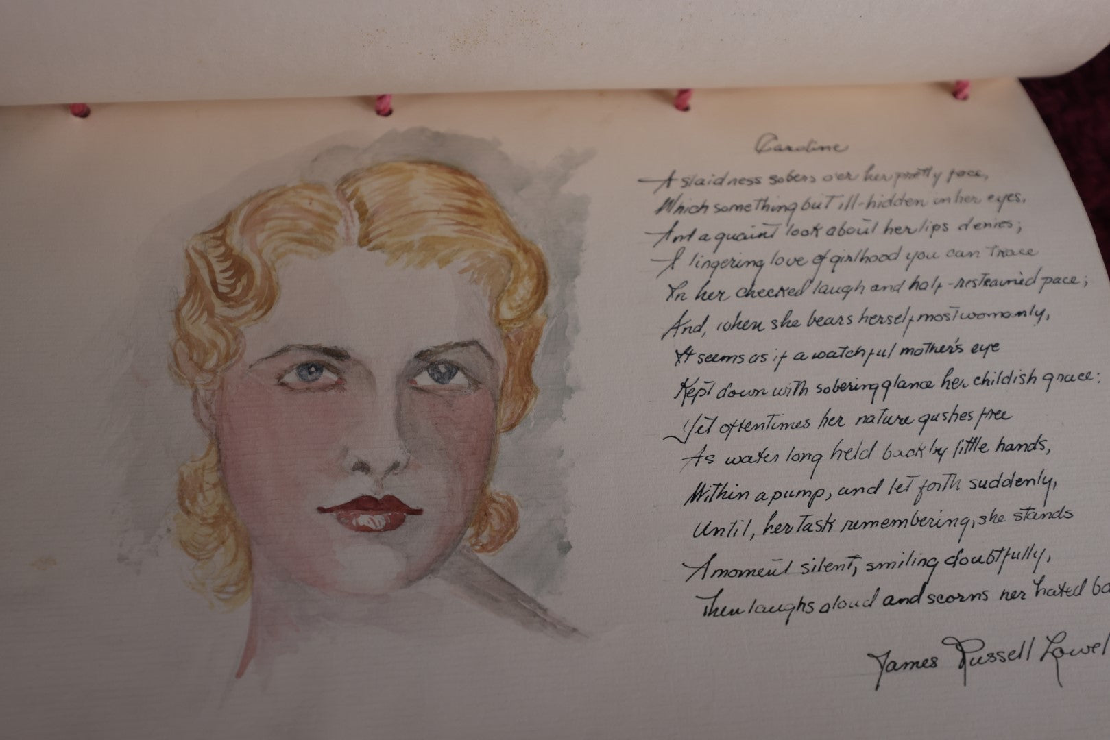 Lot 112 - Antique Hand Painted Water Color Poetry And Calligraphy Book By V.F. Hancock, Edgar Allan Poe Poems And More