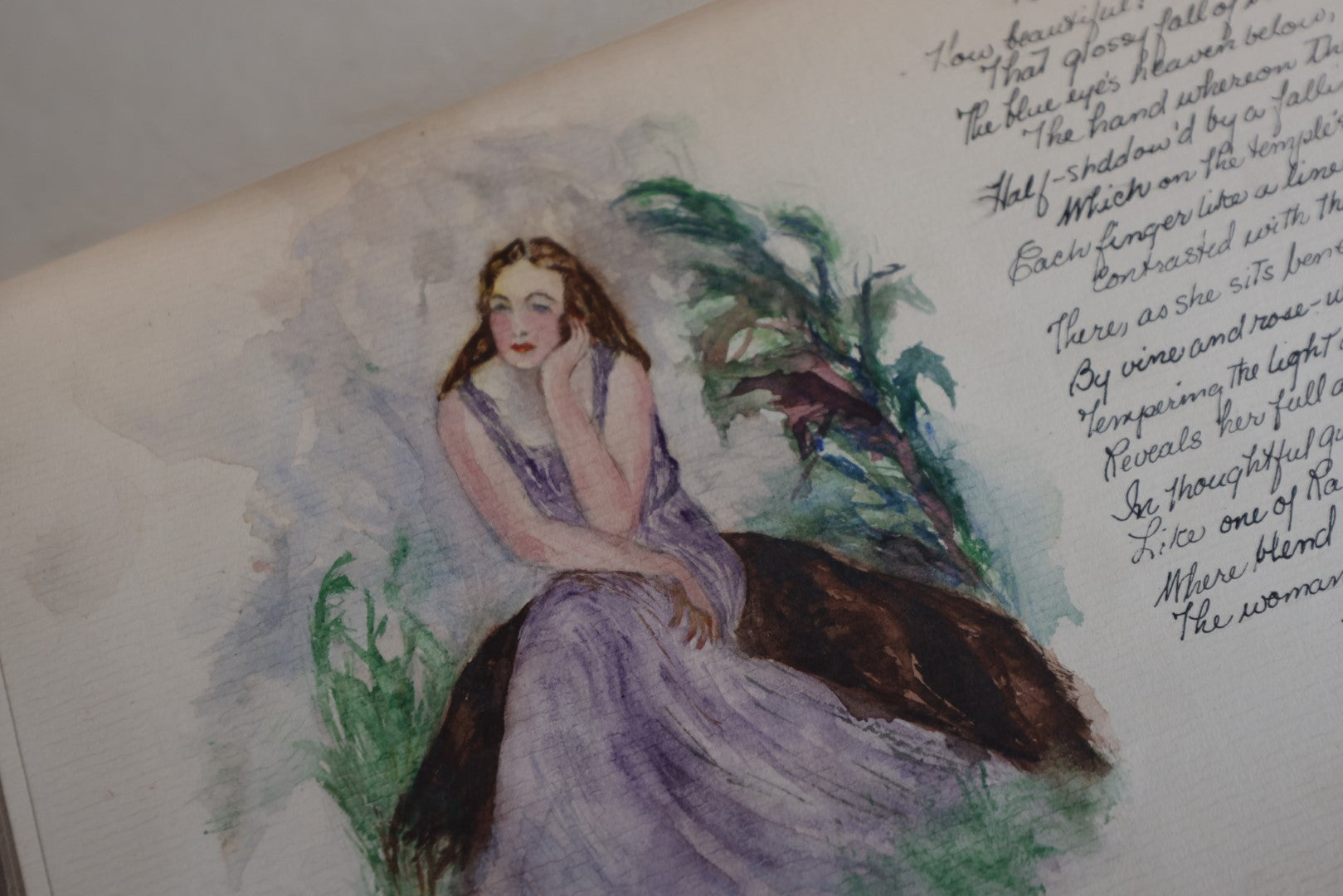 Lot 112 - Antique Hand Painted Water Color Poetry And Calligraphy Book By V.F. Hancock, Edgar Allan Poe Poems And More