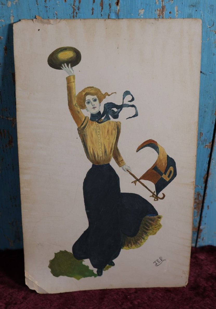 Lot 115 - Antique Hand Painted Portrait Of Princeton Fan Victorian Woman, Signed J.E.P.