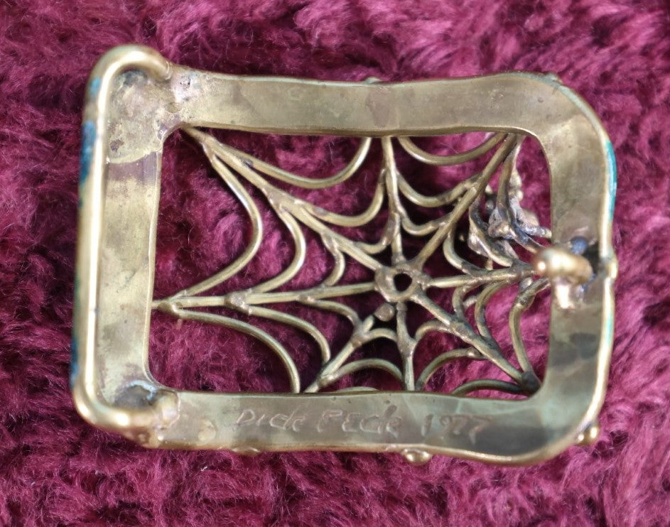 Lot 121 - Brass Spider Web Belt Buckle, Vintage, Made 1977 By Dick Peck