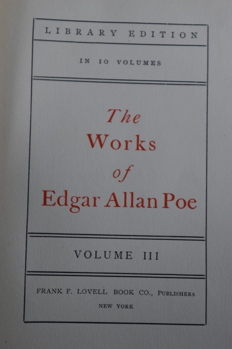 Lot 126 - Antique Edgar Allan Poe Poetry Book, Single Volume, Volume 3 Of 10, Copyright 1902 By Frank F. Lovell Book Co.