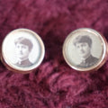 Lot 127 - Pair Of Tiny Antique Woman Portrait Photo Cdv Cuff Link Buttons
