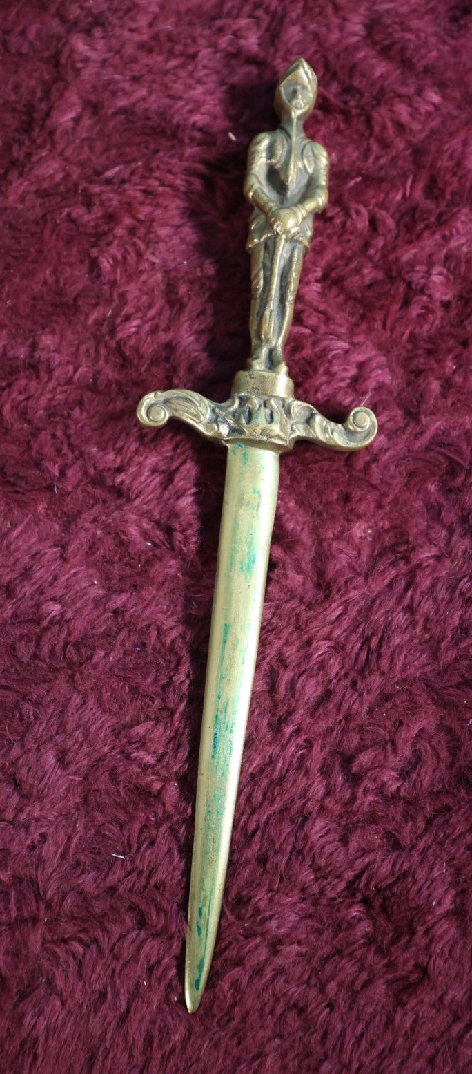 Lot 128 - Vintage Brass Knight Sword Letter Opener In Scabbard