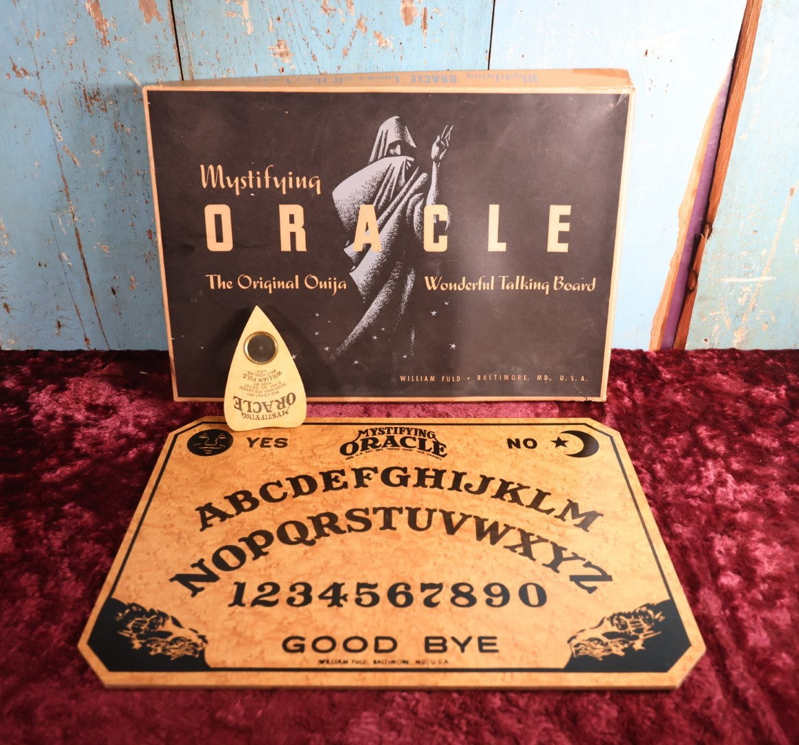 Lot 001 - William Fuld "Mystifying Oracle" Ouija Board With Box And Original Planchette, Patent No. 114,534, Circa 1939