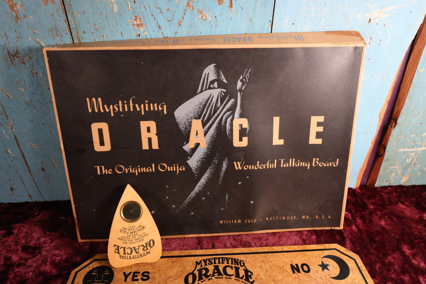 Lot 001 - William Fuld "Mystifying Oracle" Ouija Board With Box And Original Planchette, Patent No. 114,534, Circa 1939