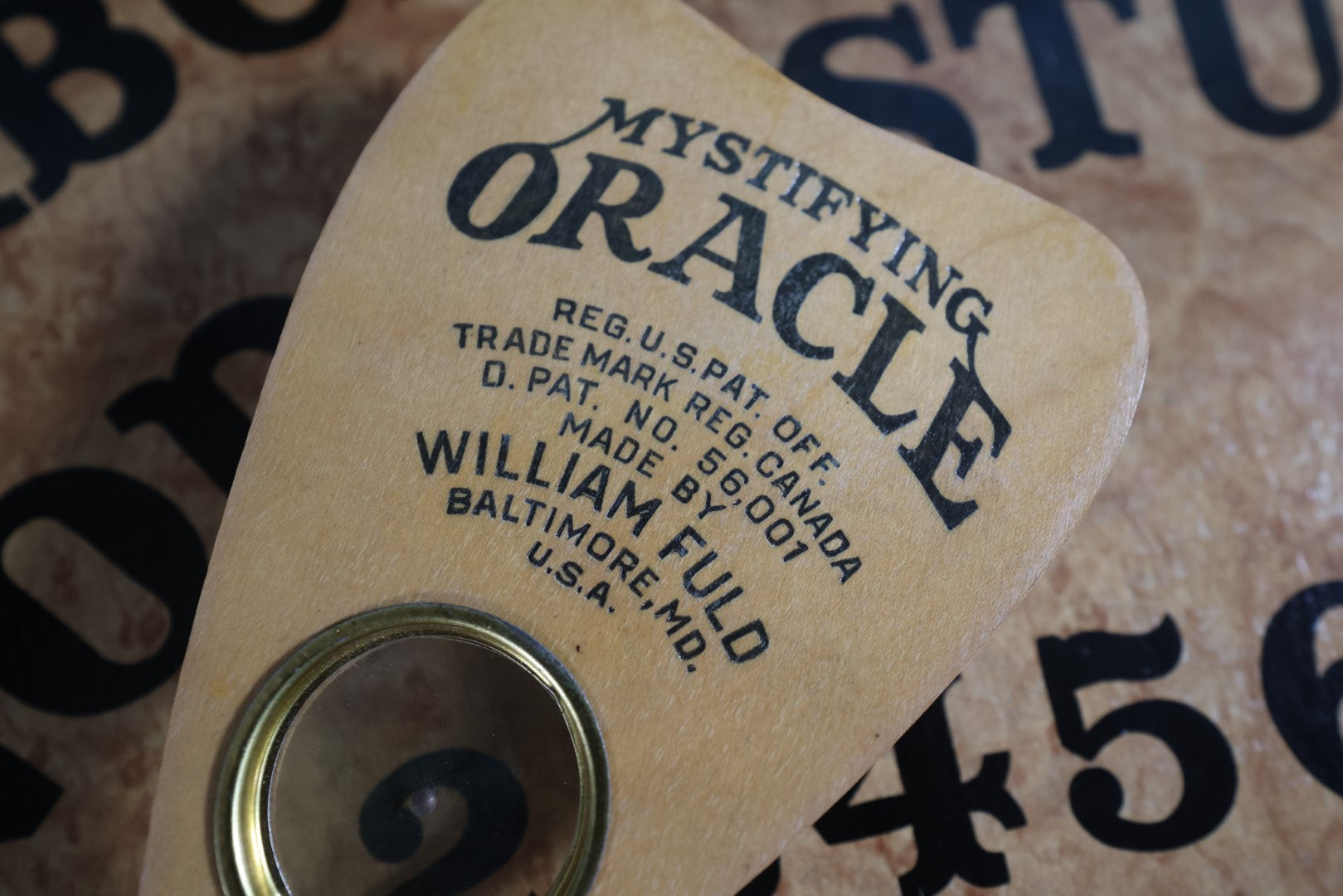 Lot 001 - William Fuld "Mystifying Oracle" Ouija Board With Box And Original Planchette, Patent No. 114,534, Circa 1939