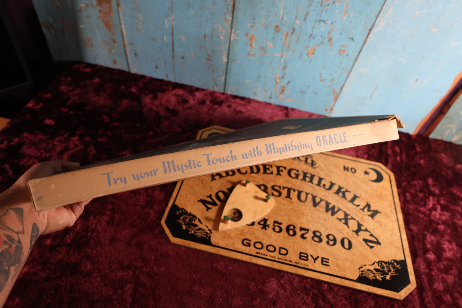 Lot 001 - William Fuld "Mystifying Oracle" Ouija Board With Box And Original Planchette, Patent No. 114,534, Circa 1939