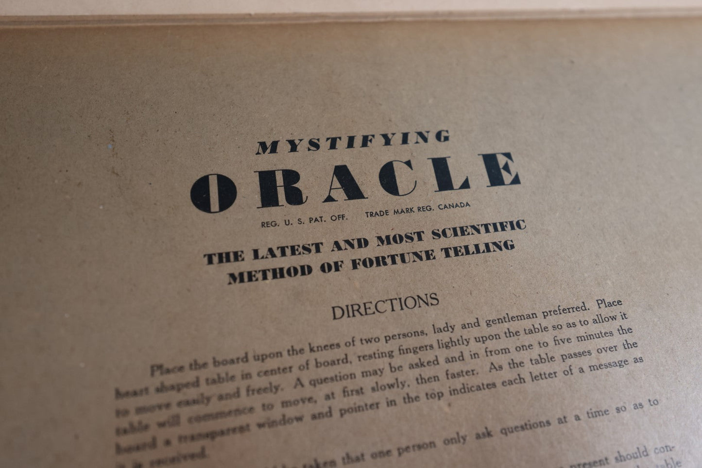 Lot 001 - William Fuld "Mystifying Oracle" Ouija Board With Box And Original Planchette, Patent No. 114,534, Circa 1939