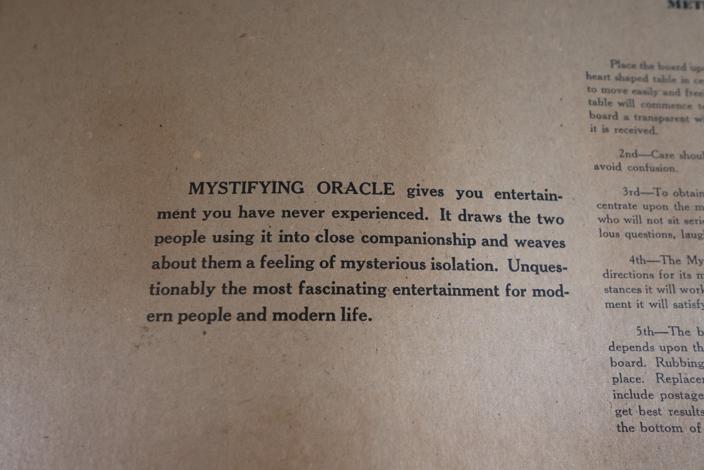 Lot 001 - William Fuld "Mystifying Oracle" Ouija Board With Box And Original Planchette, Patent No. 114,534, Circa 1939