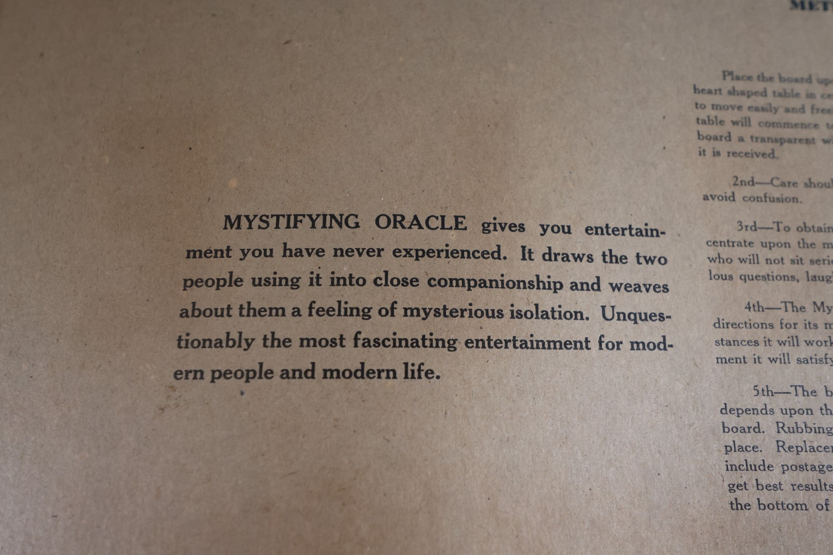 Lot 001 - William Fuld "Mystifying Oracle" Ouija Board With Box And Original Planchette, Patent No. 114,534, Circa 1939