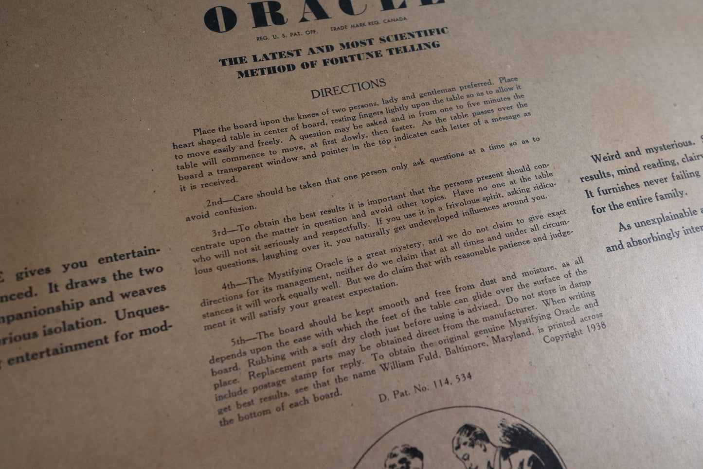 Lot 001 - William Fuld "Mystifying Oracle" Ouija Board With Box And Original Planchette, Patent No. 114,534, Circa 1939