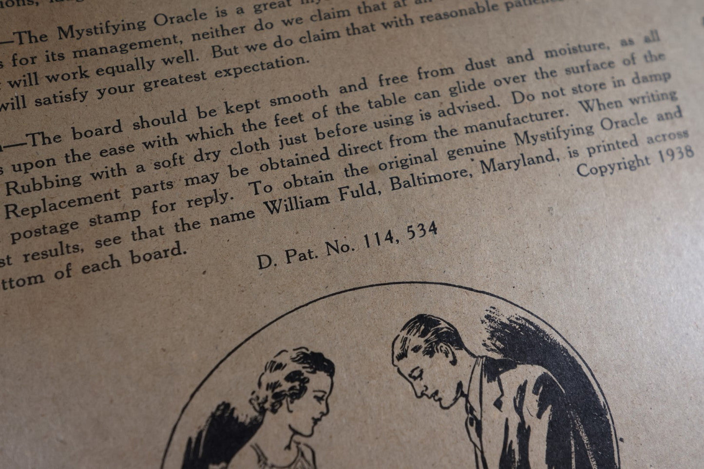 Lot 001 - William Fuld "Mystifying Oracle" Ouija Board With Box And Original Planchette, Patent No. 114,534, Circa 1939