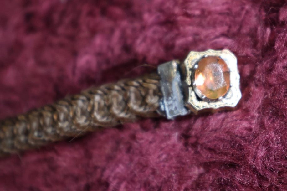 Lot 005 - Victorian Hair Bracelet With Set Yellow Stone, Clasps, Note Soldered Repair And Wear